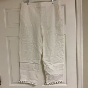 J Crew White Linen Pants with Pom Pom Hem